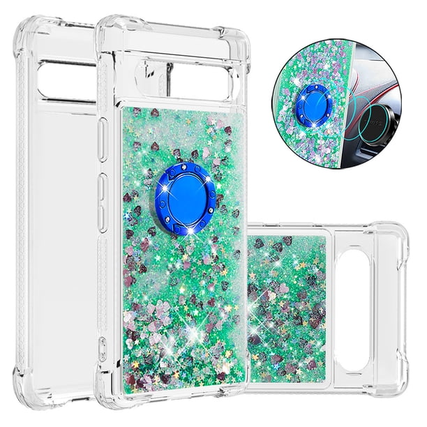 Funda Para Google Pixel 7a Con Brillo Líquido, Protección Completa Y Soporte De Anillo Giratorio