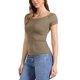 thumbnail image 4 of INSPIRE CHIC Blusa sólida de mujer con mangas cortas, hombros descubiertos, longitud a la cadera, XS caqui, 4 of 5