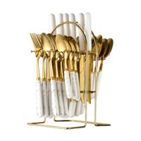 Magideal - Juego De Cubiertos De Acero Inoxidable, Tenedor Para Carne, Cuchara, Cucharadita, Cubiertos Vintage Fáciles De Usar Para Fiesta De Cumpleaños Y Primav Oro Blanco