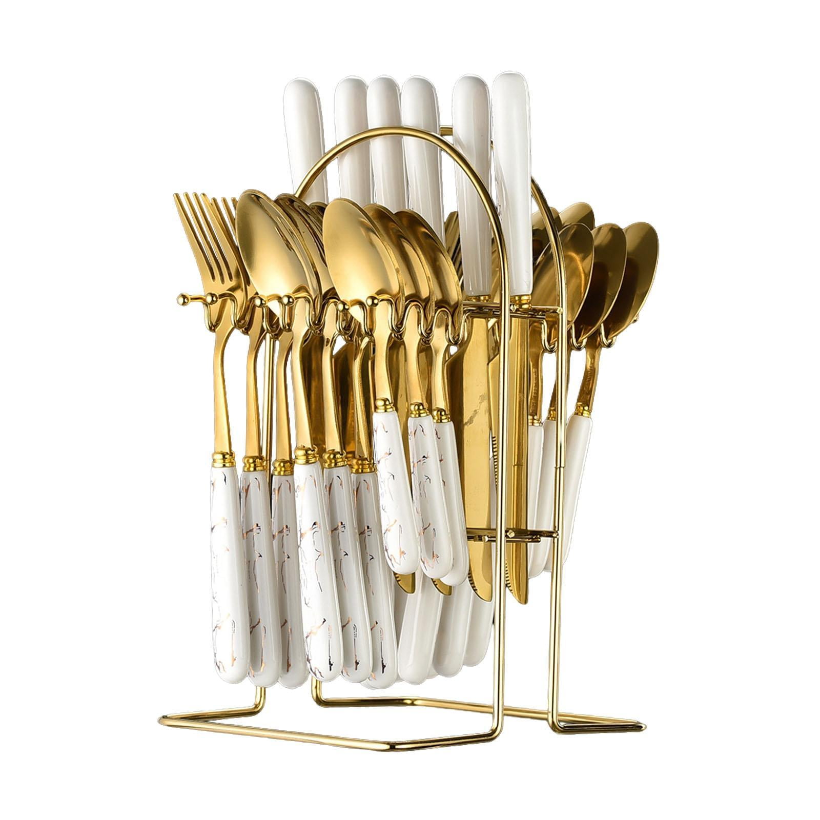 Magideal - Juego De Cubiertos De Acero Inoxidable, Tenedor Para Carne, Cuchara, Cucharadita, Cubiertos Vintage Fáciles De Usar Para Fiesta De Cumpleaños Y Primav Oro Blanco