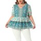 thumbnail image 1 of Agnes Orinda Blusas Boho de Verano con Peplum Floral para Mujer de Talla Grande con Cuello en V y Mangas Cortas de Linterna 1X Verde, 1 of 8