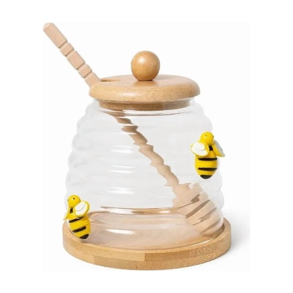 Tarro Miel Vidrio Colmena Dipper Madera Abejas Decorativas