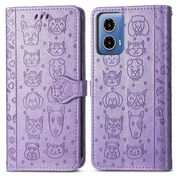 Funda Cartera FOXDOCK para Motorola Moto G34 , Flip PU con Relieve de Gatos y Perros, Tarjetero y Soporte