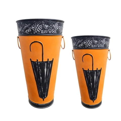 Juego De 2 Soportes Para Paraguas Benzara Metal, 21 Cm, 16 Cm, Negro Y Naranja