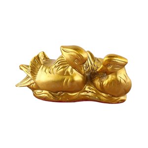 Bothyi - Figura De Pato Mandarín, Escultura De Pareja Dorada Para Oficina, Coche, Decoración De Bodas, 11 Cm
