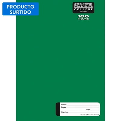Cuaderno College Liso 100 Hojas Croquis, Producto Surtido 1 Un 1 Un Proarte