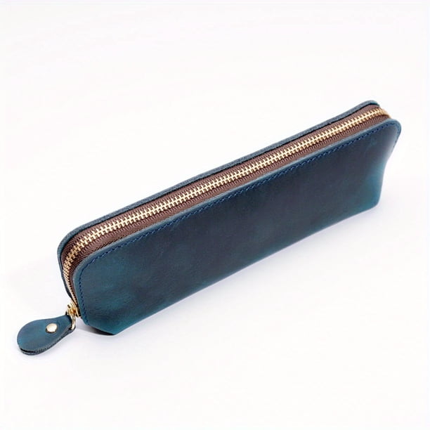 1pc Stylish and Durable Genuine Leather Pencil Case for Office and School Supplies