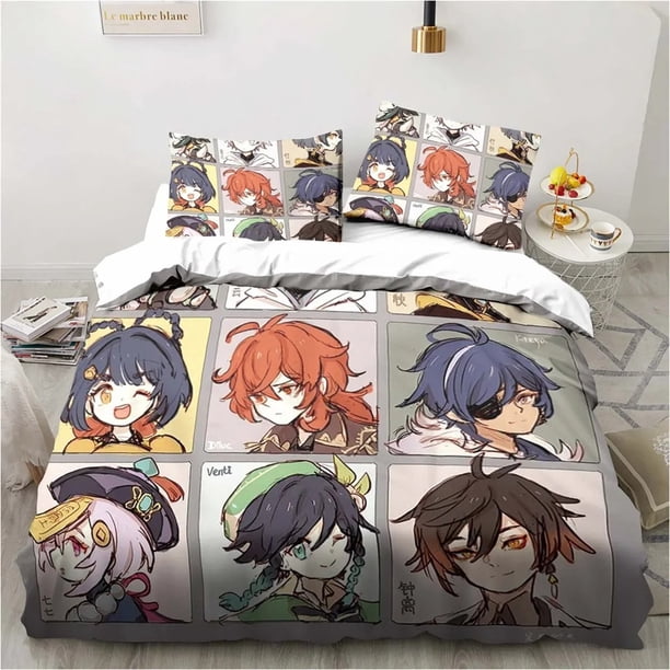 CartoonGenshin ImpactBedding Set for Bedroom Bedspreads for Bed Linen Comefortable Duvet Cover Quilt and Pillowcase