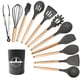 thumbnail image 1 of Utensilios de cocina de silicona, 12 piezas, antiadherentes y resistentes al calor, con mango de madera, color negro, 1 of 7
