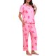 thumbnail image 4 of INSPIRE CHIC Conjunto de Pijama para Mujer Manga Corta Ropa de Dormir Camisones Botones Estampado Cuello Solapa Pantalones Pierna Ancha Recta Cintura Elástica Conjuntos Descanso 2XL Rosa, 4 of 6