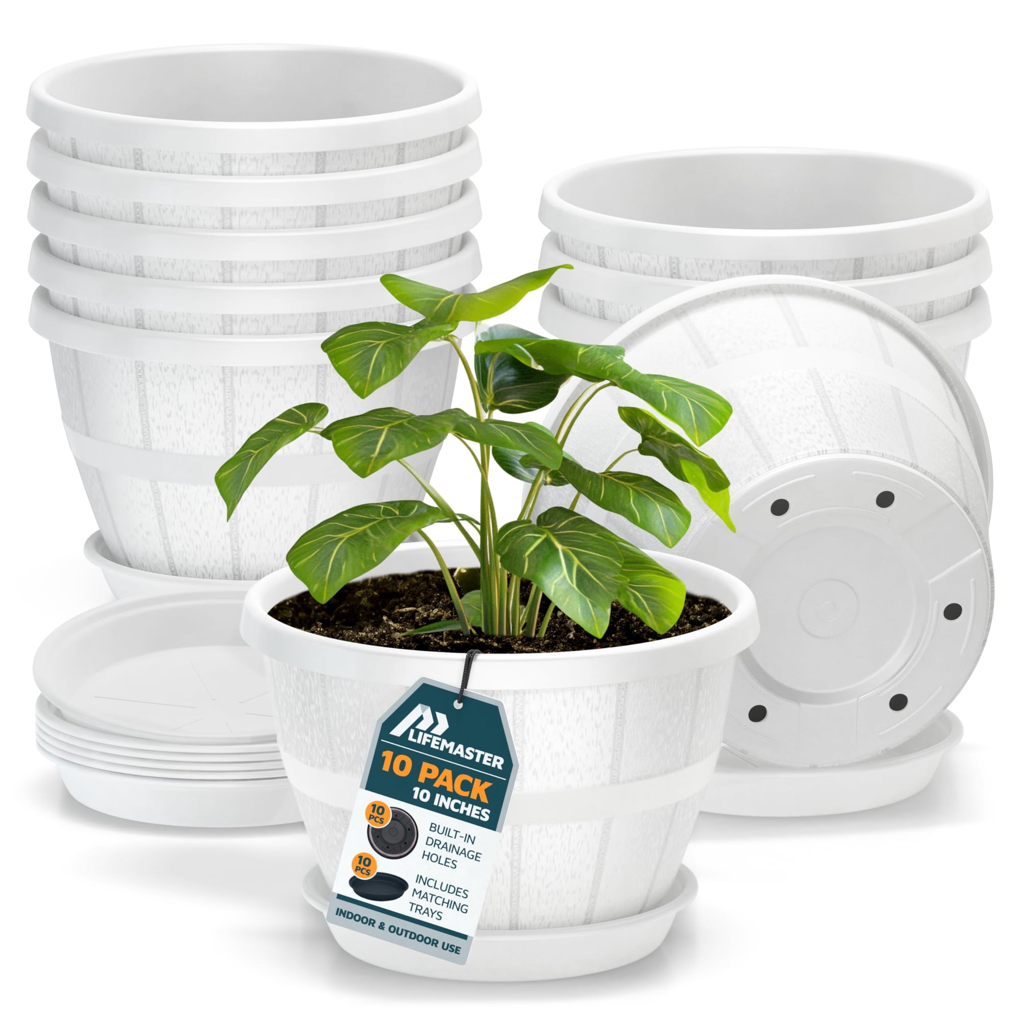 Macetas Tipo Barril De Whisky De Plástico De 10" Lifemaster, Paquete De 10