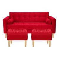 Bodevir - Sofa Retro 3C + 2 Pouf Felpa 05 Rojo