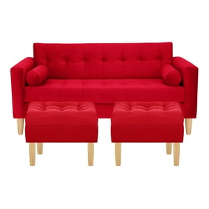 Bodevir - Sofa Retro 3C + 2 Pouf Felpa 05 Rojo