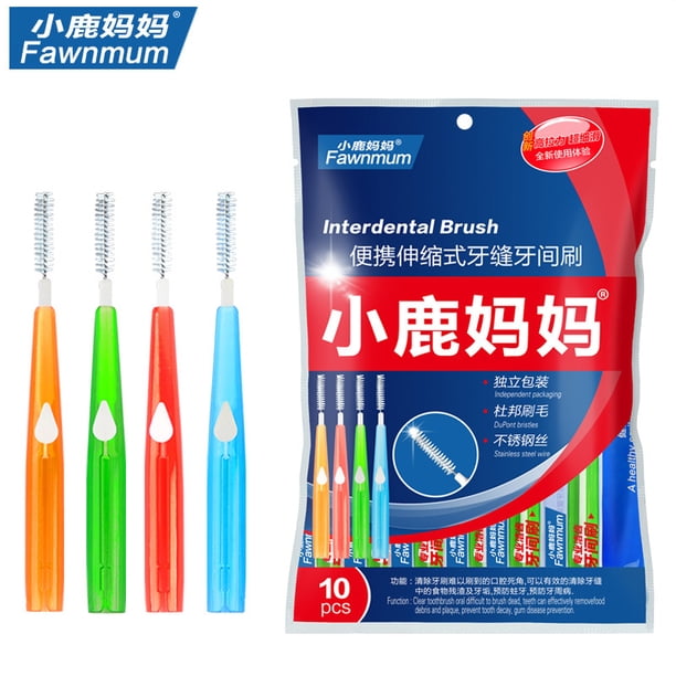 FAWN MUM Push-pull Interdental Brush Orthodontic Dental Cleaning Brushes Adults Massage Gums Toothpick 10pcs 0.7 0.8 1.0 1.2mm