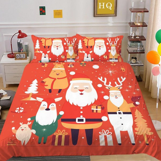 Christmas Gifts Santa Claus Snow House Child Quilt Duvet Cover Set3-Piece Bedding Set