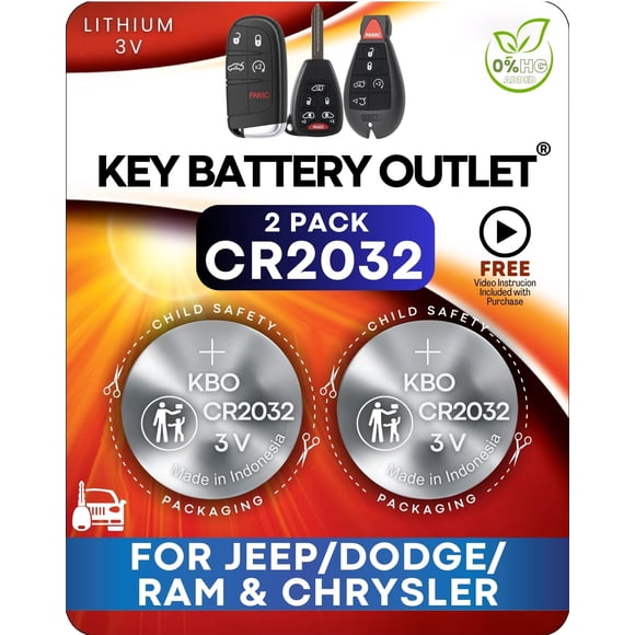 Reemplazo de batería para control remoto de llave, paquete de 2 CR2032 para Jeep y Dodge