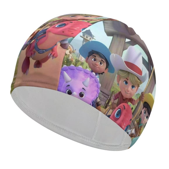 Dino Ranch Gorro de Natación de Licra, Gorro de Baño de Tela Cómoda, Gorro Elástico Antideslizante para Hombres, Mujeres y Niños