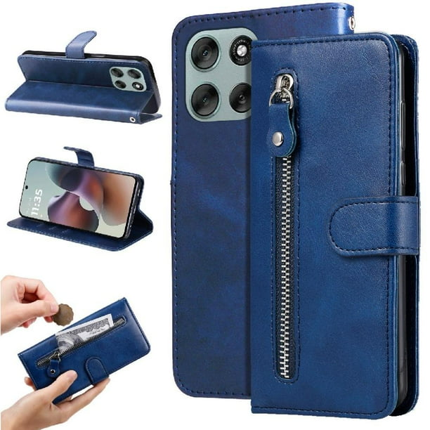 Funda con Cremallera para Motorola Moto G56, Carcasa Cartera de Cuero PU con Soporte y Tarjetero