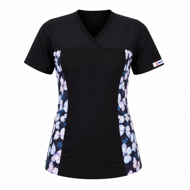 Delantal Mujer tela elasticada C/aplic. estampada al costado. Negro - Art. LQ-9