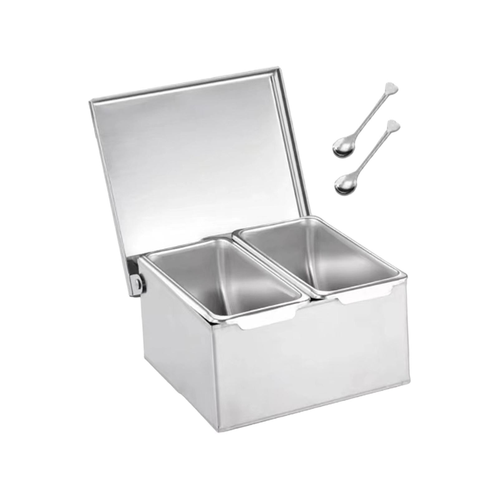 Magideal - Caja De Condimentos De Acero Inoxidable Con Múltiples Compartimentos, Tarro De Especias Extraíble, Tarros De Especias Para Bar, Hogar, Restaurante, Co 2 Rejillas