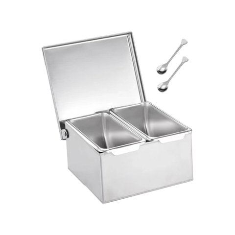 Magideal - Caja De Condimentos De Acero Inoxidable Con Múltiples Compartimentos, Tarro De Especias Extraíble, Tarros De Especias Para Bar, Hogar, Restaurante, Co 2 Rejillas