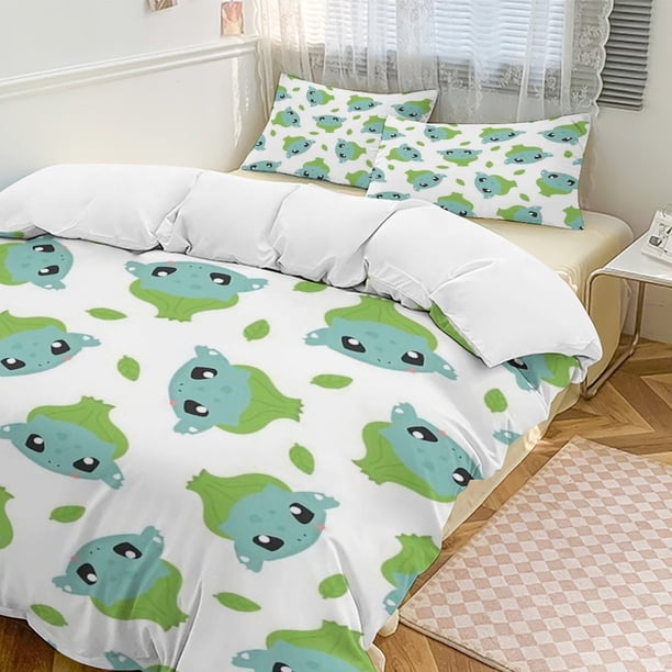 Bulbasaur Bed Duvet Cover Funny Anime Cartoon Bedding Sets Lightweight 3 Piece Comforter Sets