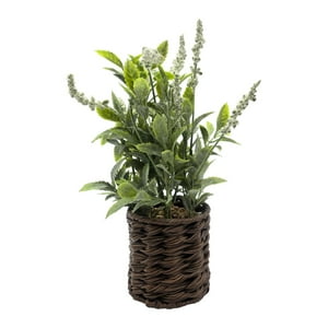 Fliperex - Planta Artificial Lavanda Decorativa Macetero De Rattan Deco Cafe