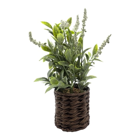 Fliperex - Planta Artificial Lavanda Decorativa Macetero De Rattan Deco