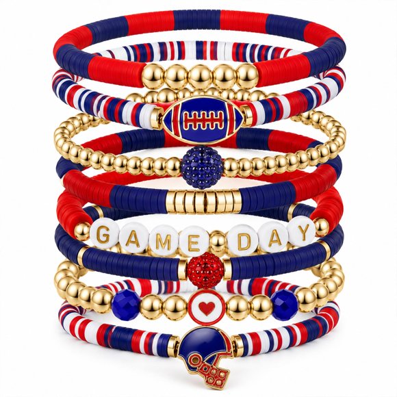 Pulsera Artlunar de fútbol apilable con dijes azul y rojo