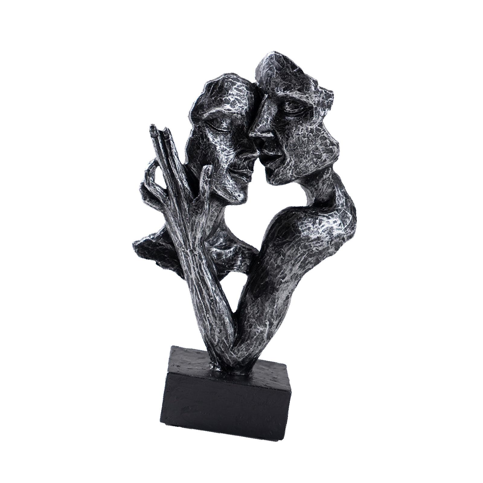 Magideal - Escultura Abstracta De Cara De Pareja Besándose, Estatua De Amante Besándose, Figura Creativa De Amor Para Estantes, Regalo De Pareja De Granja Para E Plateado Vintage