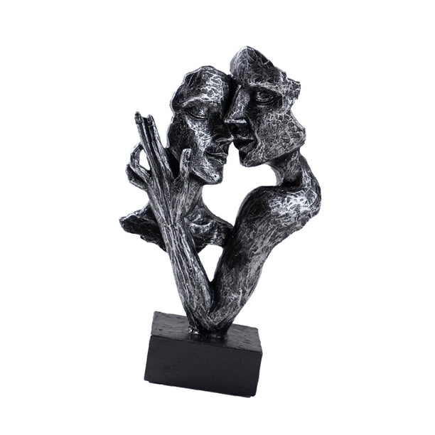 Escultura abstracta de cara de pareja besándose, estatua de amante besándose, figura creativa de amor para estantes, regalo de pareja de granja para e Plateado vintage