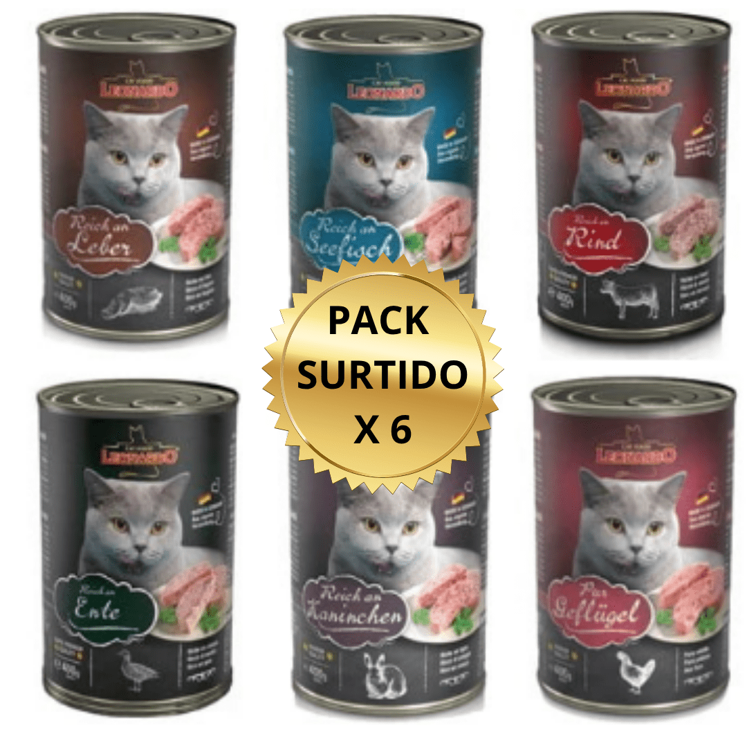 Leonardo Alimento Humedo Para Gatos Pack Surtido x 6 latas 400g c/u