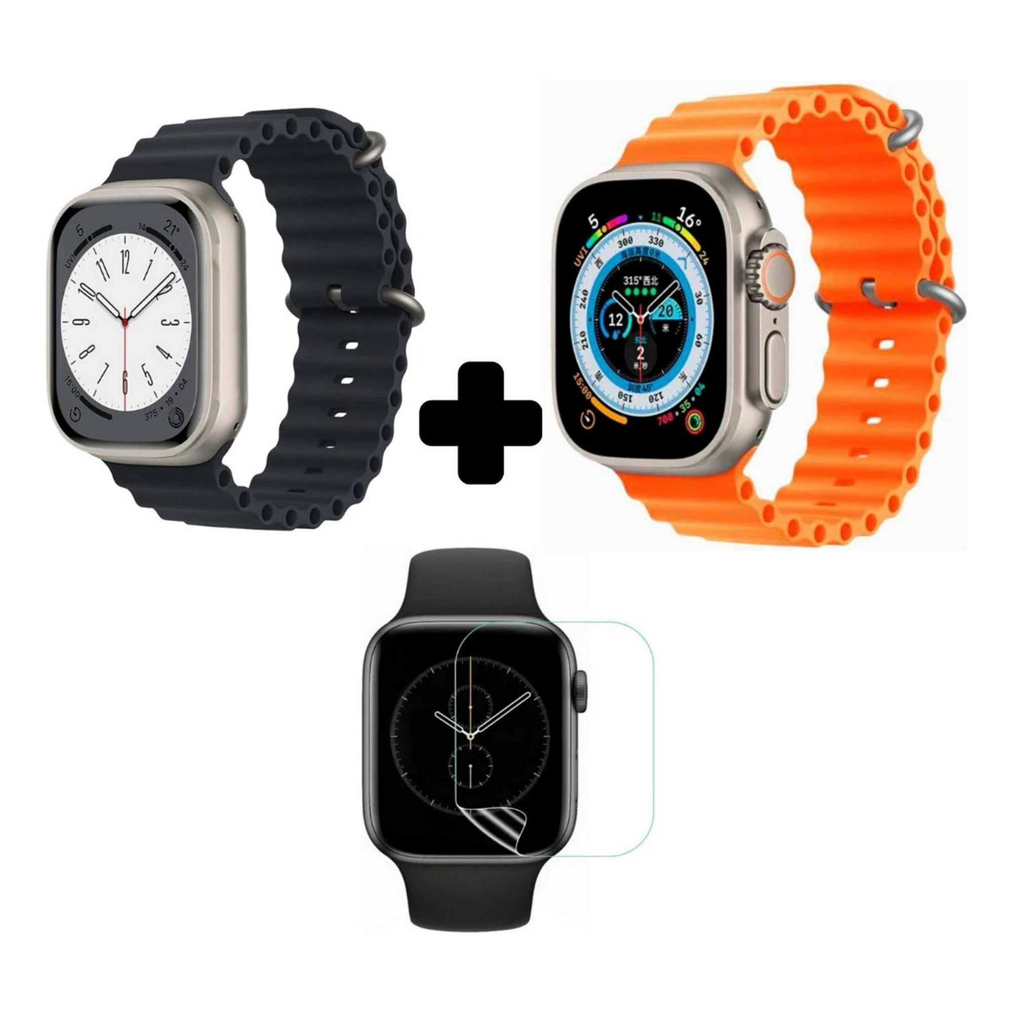 Fitpro - 2 Correa Ocean Smartwatch + Protector 45mm Naranja