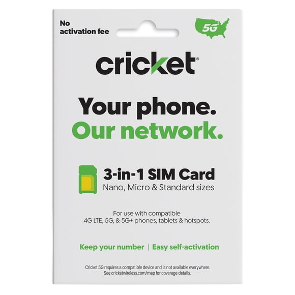 Kit de tarjetas SIM Cricket Wireless BYOD 5G, 5G+, 4G, LTE
