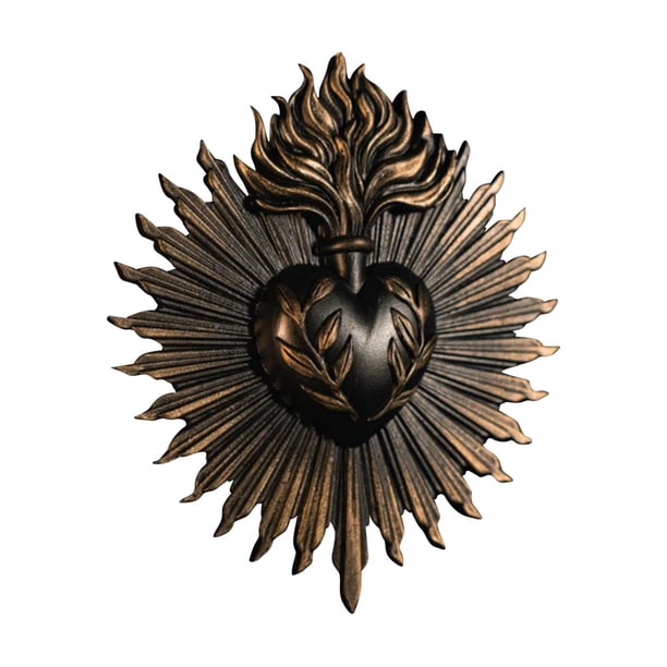 Placa de pared de Sagrados Corazones, adorno sacramental, estatua gótica artística para colgar en la pared, escultura para la entrada del porche del h negro