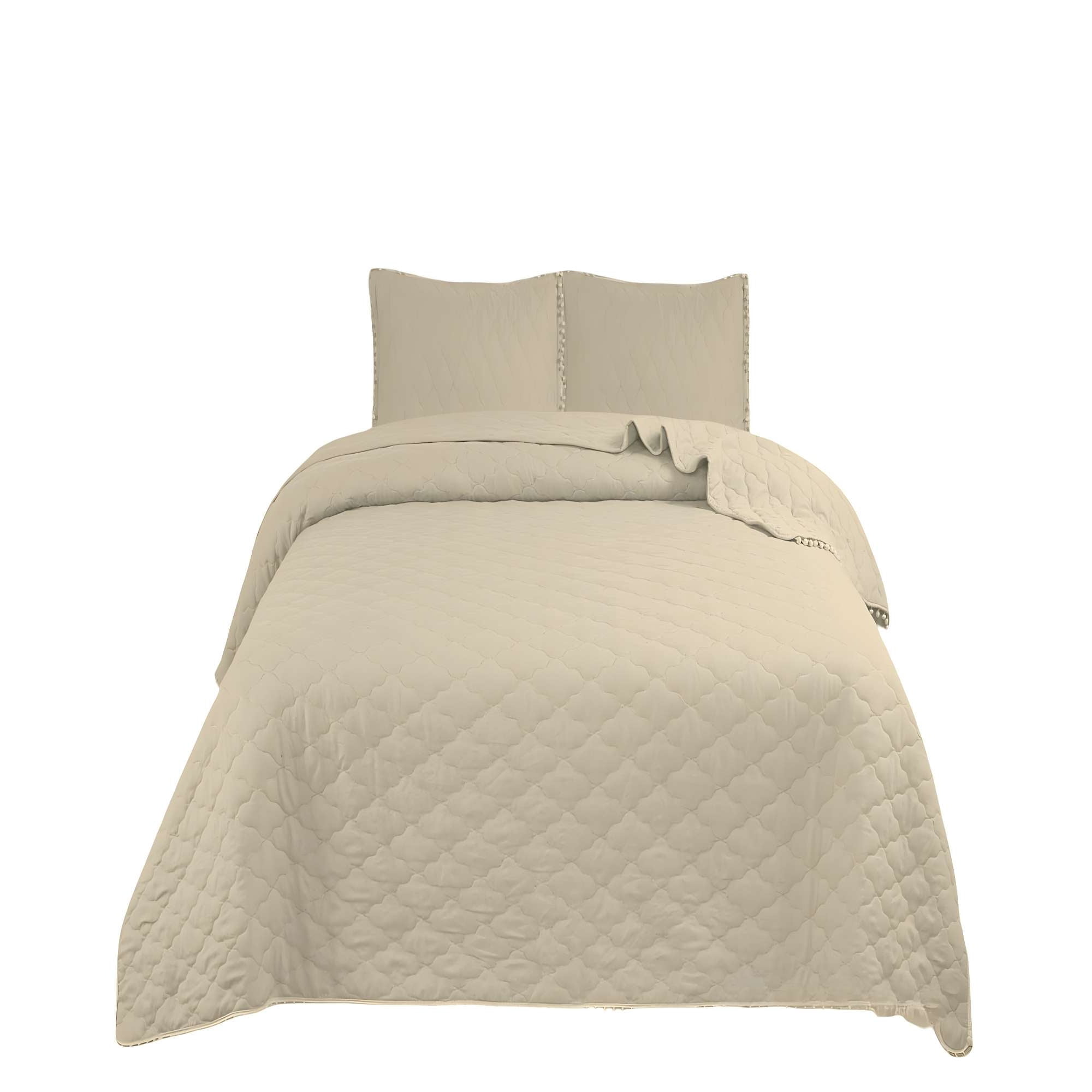 Genérico - Cubrecama Quilt De Verano Con Pompones 2 Plazas Beige