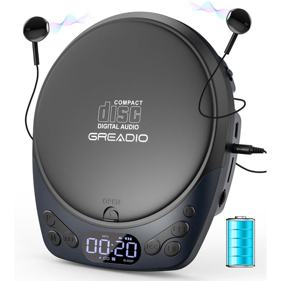 Reproductor CD Portatil Greadio CD40 Recargable AUX TF