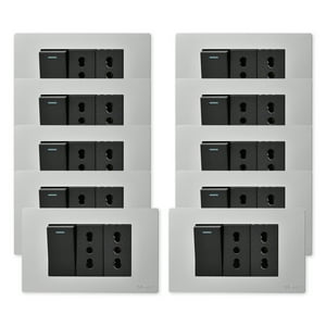 Want - Pack 10 Interruptor 1 912 16A Y Tomacorriente 2 16A - Gris Negro