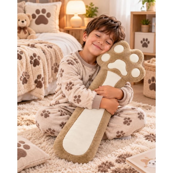 Almohada Cojín Largo Huella De Gato Peluche Suave 70 cm