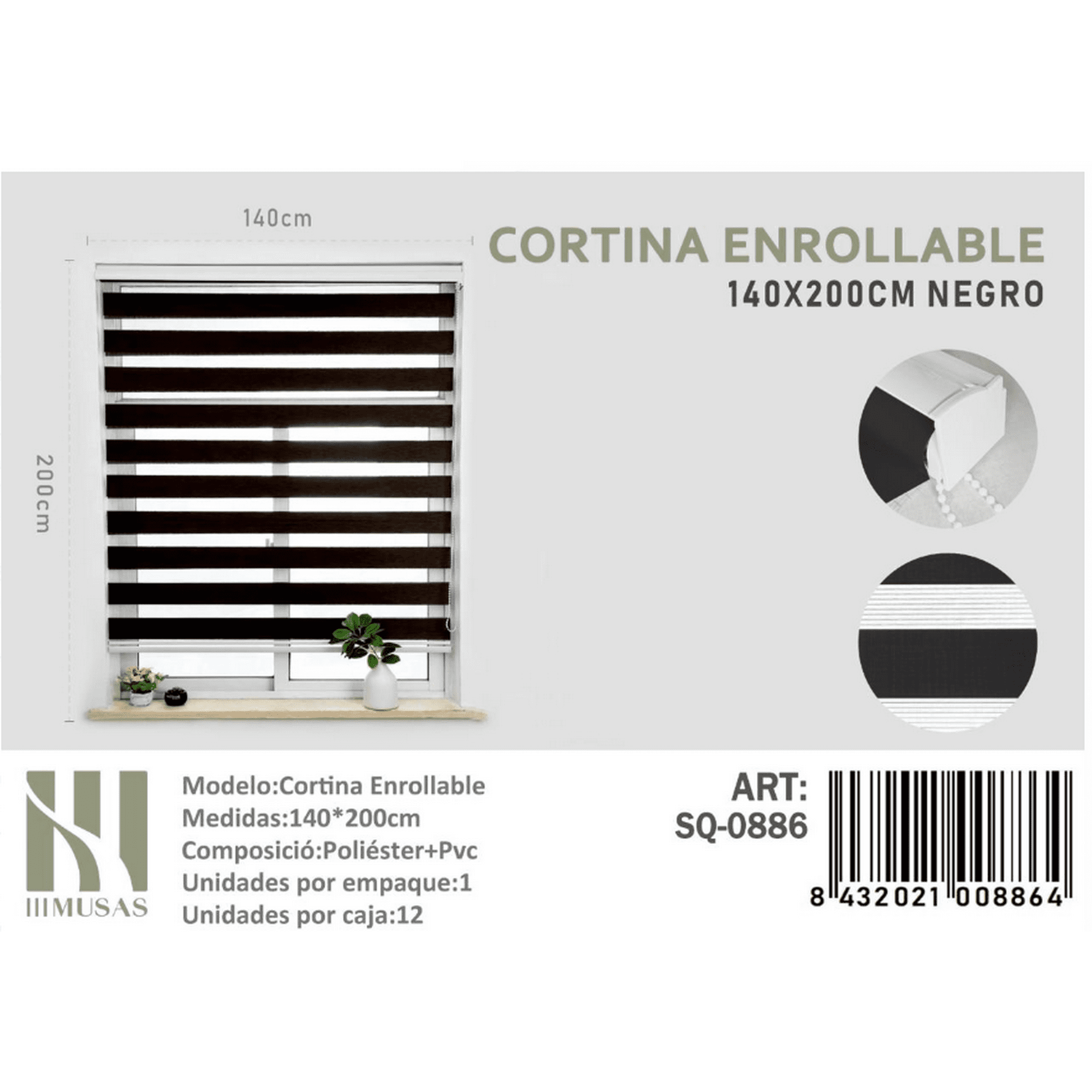 Mundo Shopping - Cortina Enrrollable Duo Color Negro 140x200cm Iii Musas
