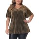 thumbnail image 1 of Blusas de Talla Grande para Mujer de Agnes Orinda Cuello en V Metálico Manga Corta Camiseta de Fiesta 2X Oro, 1 of 6