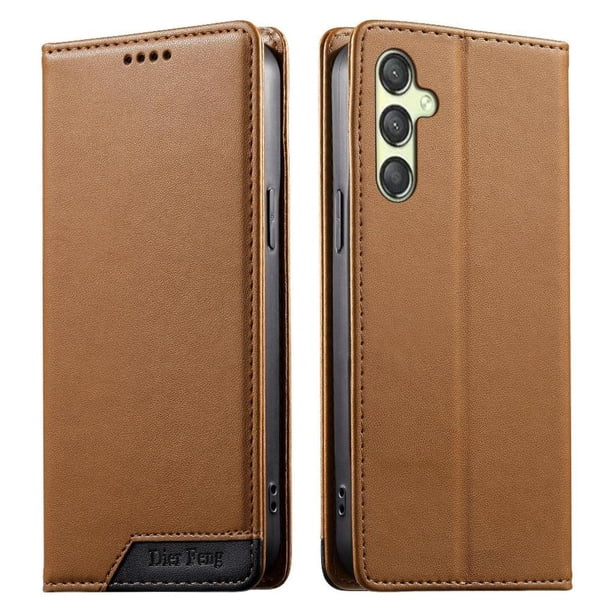 Funda Tipo Cartera de Cuero Sintético para Samsung Galaxy A25 Bloqueo RFID, con Ranuras para Tarjetas y Bolsillo para Efectivo, Cierre Magnético Fuerte Marrón
