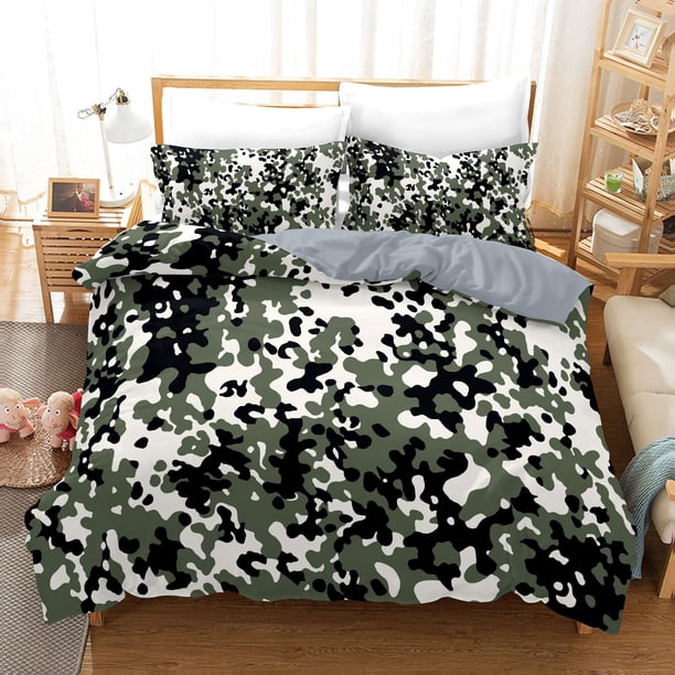 Camo Duvet Cover Set Camouflage Concept Concealment Bedding Set King Size Grey Black Twin Comforter Cover for Boys Teens Adults Bed Sheets
