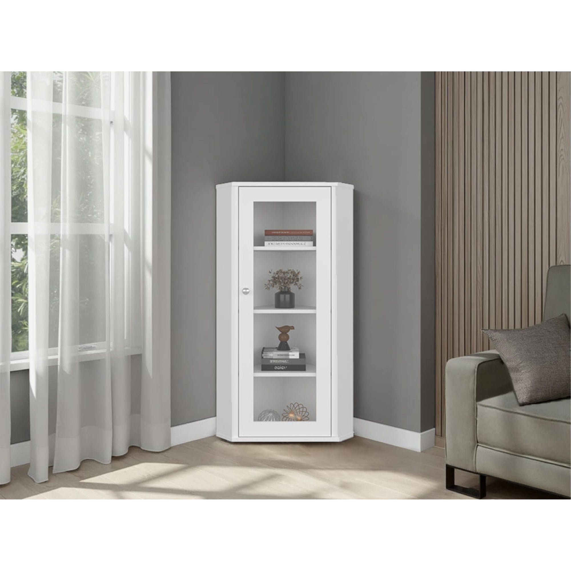 Tuhome - Vitrina Esquinera Blanca Genova 1 Puerta Vidrio
