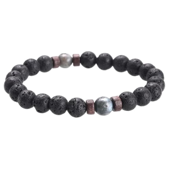 Pulsera Para Hombre, Piedra De Luna Natural, Piedra De Lava, Ajustable, Conectar, Gris