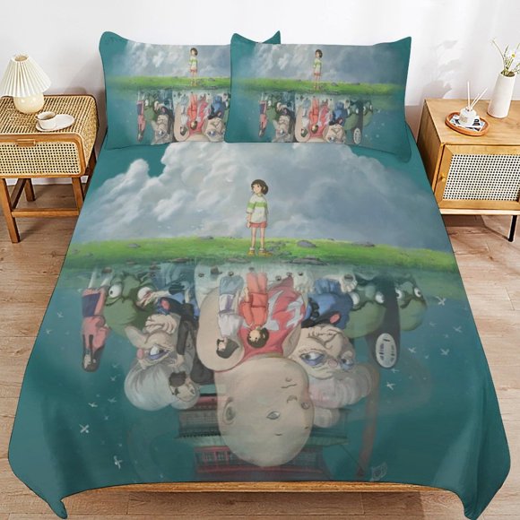 Spirited Away 3 Piece Anime Comforter Bedding 1 Set Super Soft Quilt Cover with 2 Pillowcases Funny Merch Anime Gifts for Girls Boys Kids Adults
