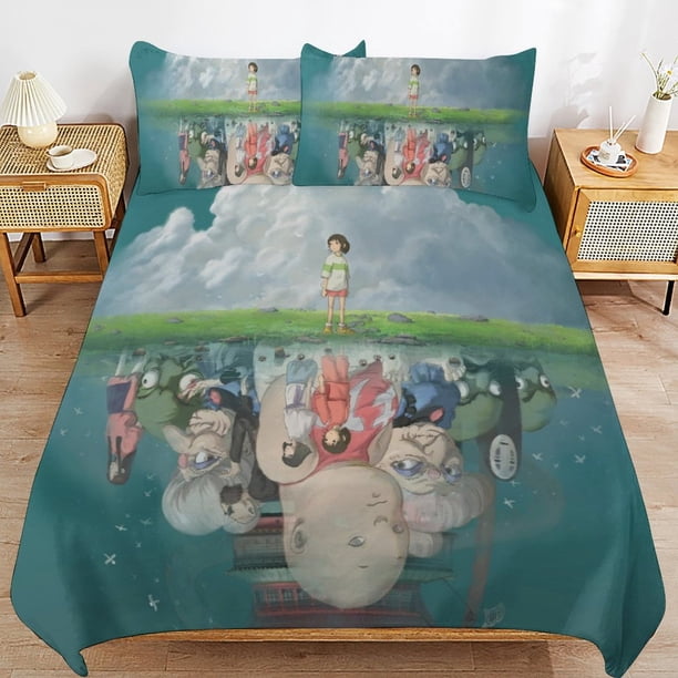 Spirited Away 3 Piece Anime Comforter Bedding 1 Set Super Soft Quilt Cover with 2 Pillowcases Funny Merch Anime Gifts for Girls Boys Kids Adults