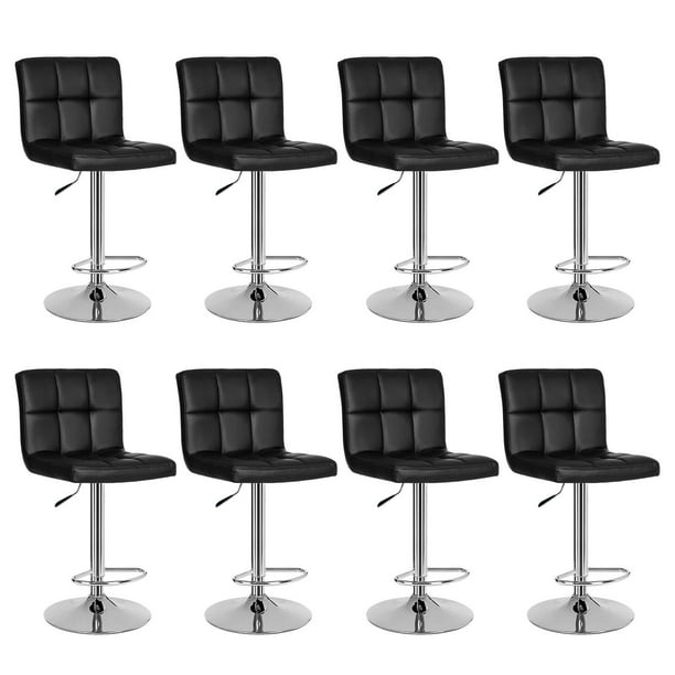 Pack 8 Sillas Taburete Tipo Bar Ajustable 60-80cm con Respaldo negro