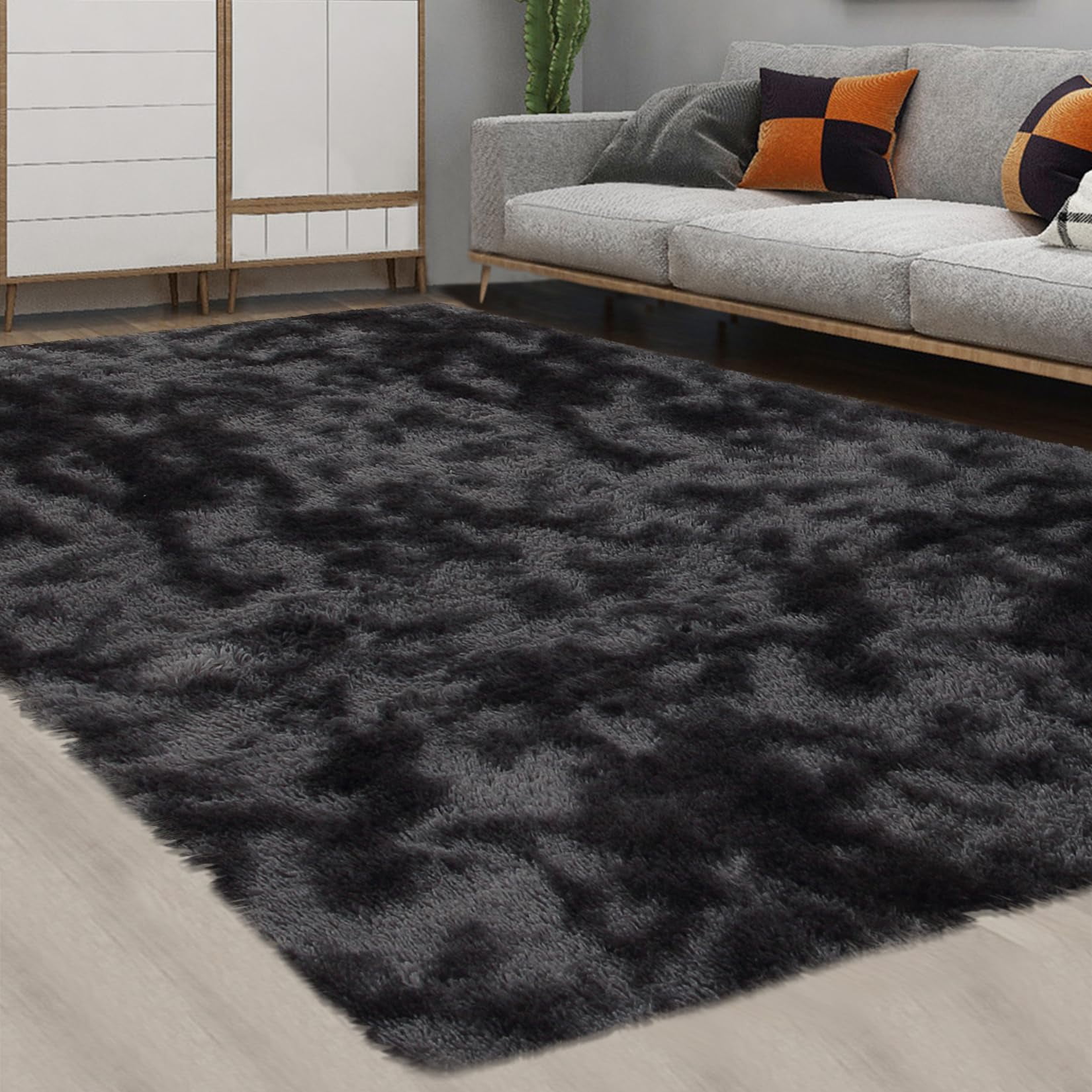 Alfombra Caromio, De Felpa Gruesa, De 254 X 396 Cm, Color Negro Y Gris