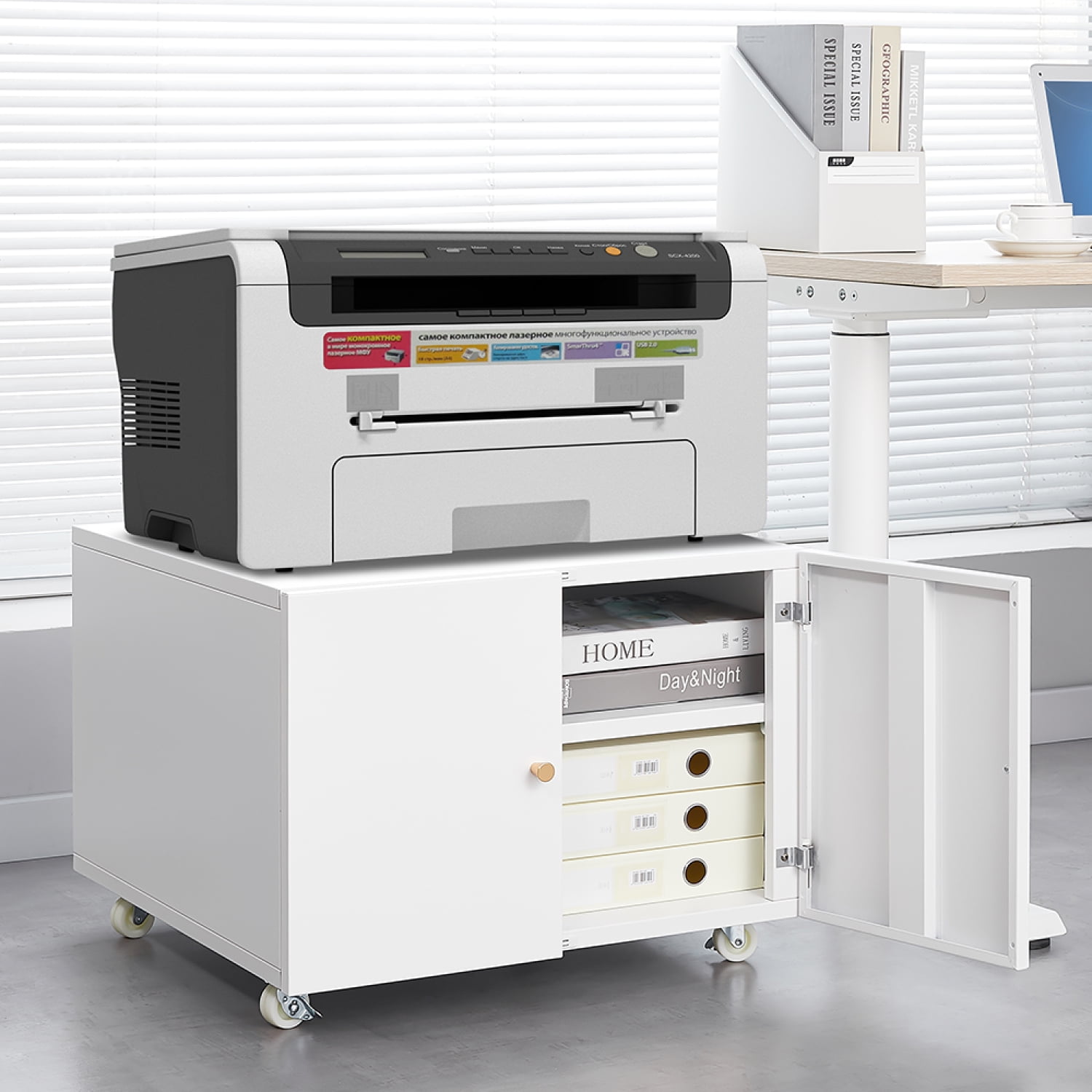Pin Copier Table White Metal Printer Stand with Storage Mobile Printer Tables for Small ...